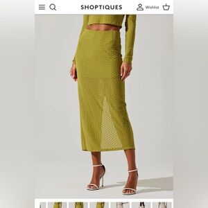 ASTR Indah Semi Sheer Overlay Midi Skirt - Avocado Green